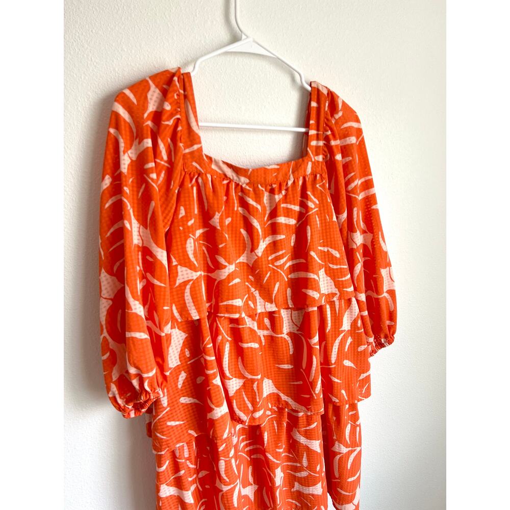Who What Wear Orange Balloon Sleeve Tiered Dress Women's Medium - Picture 6 of 8